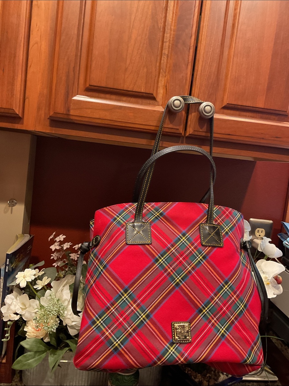 Dooney Bourke red plaid handbag.